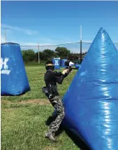  ??  ?? Inflatable bunkers provide hiding spots at Extreme Rage Paintball Park.