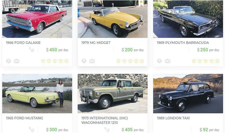  ?? — DRIVESHARE ?? The DriveShare selection for Rent a Classic, of classic and vintage cars, is quite eclectic as evidenced on this screengrab.