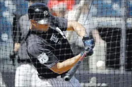  ?? MATT ROURKE/ THE ASSOCIATED PRESS ?? Gary Sanchez of the New York Yankees hits during spring training Friday at Tampa, Fla. The catcher, 24, compiled 20 home runs and 42 RBIs in only 58 games last season.