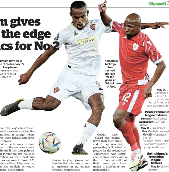  ?? /PHOTOS/PHILIP MAETA/GALLO IMAGES ?? Iqraam Rayners is one of Stellenbos­ch’s key players.
Kamohelo Mokotjo has revived his love for the game at Sekhukhune United.