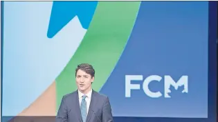  ?? CP PHOTO ?? Canadian Prime Minister Justin Trudeau addresses the Federation of Canadian Municipali­ties conference in Ottawa, Friday.