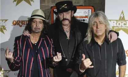 ??  ?? Phil Campbell, Lemmy Kilmister and Mikkey Dee, of Mötorhead, seen in London in 2012. Photograph: Joel Ryan/Invision/AP