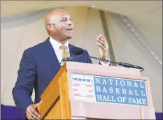  ?? Hans Pennink / Associated Press ?? Former Yankees pitcher and National Baseball Hall of Fame inductee Mariano Rivera speaks during the induction ceremony.