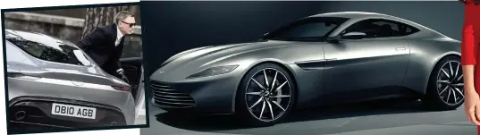  ??  ?? UNIQUE: The Aston Martin DB10 – which will feature in the new Bond movie Spectre, above left. Right: The film’s stars Daniel Craig and Monica Bellucci