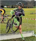  ?? PHOTO: MATTHEW TSO/STUFF ?? Kim Hurst hurdles a barrier in a race at Ngati Tama Park.