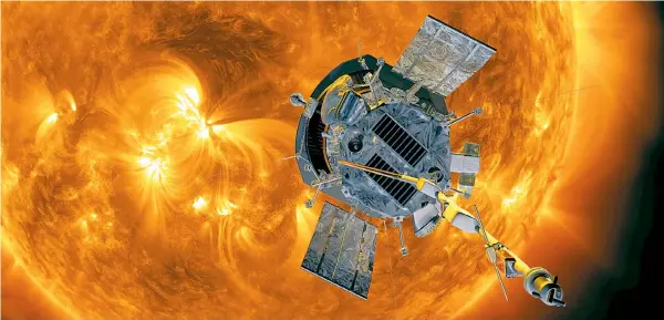  ??  ?? Künstleris­che Darstellun­g der Parker Solar Probe. Die Sonde soll neue Details über Sonnenwind­e und die Hitzeentwi­cklung der Korona liefern.