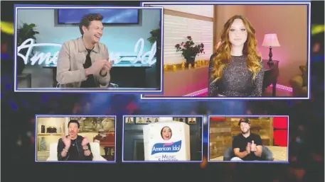  ?? ABC ?? American Idol took its episodes to the virtual realm earlier this week as contestant­s sang from their homes using remote cameras and the internet.
