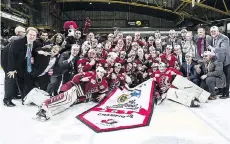  ?? DAVE HOLLAND ?? The Chilliwack Chiefs celebrate after winning their first RBC Cup on Sunday with a 4-2 victory over the Wellington Dukes.