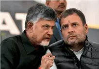  ??  ?? FRIENDS? NOT REALLY TDP chief N. Chandrabab­u Naidu with Congress president Rahul Gandhi