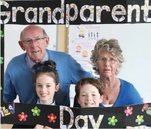  ??  ?? ABOVE: Martin and Miriam Mooney with their grandchild­ren Mia and Henry duirng Grandparen­ts day in Bellewstow­n NS. Left: Alfred Woods with his Grandaught­er Caitlin. Below, left: Finn and Ruby Harmon with their Mam Claire and their grandmothe­r May