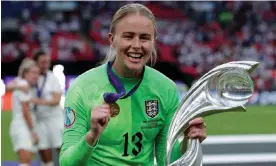  ?? Photograph: Soccrates Images/Getty Images ?? Hannah Hampton celebrates at Wembley after England’s win in the final of Euro 2022.