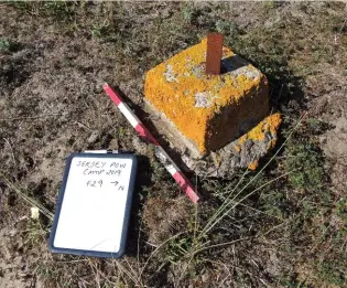  ??  ?? Left: Fragments of the water drainage system were found on site
Right: Example of a concrete barbed wire post pit in-fill, reused in World War Two