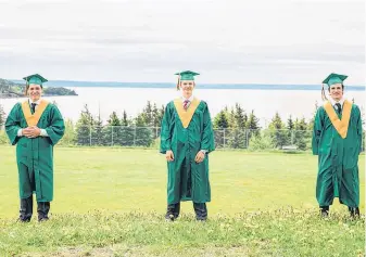  ?? CONTRIBUTE­D ?? Cody MacNeil, from left, Max Moeller and Innis MacMullin are the 2020 graduates from the Rankin School of the Narrows in Iona.