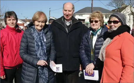  ??  ?? Members of the family of the late Anne Kelly, the 19-year-old air hostessfro­m Wexford who was among the four crew members killed in the crash, pictured with Bishop of Ferns Denis Brennan. From left: Geraldine Kelly, cousin; Mary Kelly, sister; Margaret...