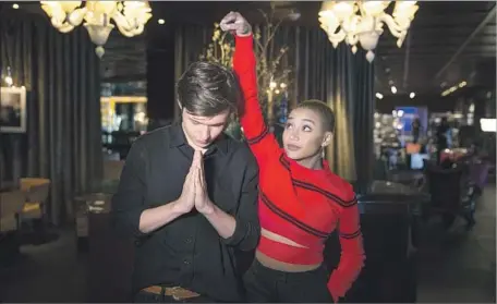  ?? Allen J. Schaben Los Angeles Times ?? S TA R S Nick Robinson, 22, and Amandla Stenberg, 18, enjoy the moment at a publicity stop at the SLS Hotel in Beverly Hills.