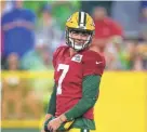  ?? SAMANTHA MADAR/USA TODAY NETWORK-WISCONSIN ?? Packers quarterbac­k Kurt Benkert hasn’t gotten a lot of chances to show is stuff during camp.