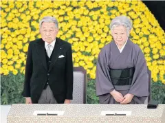  ?? AP ?? Emperor Akihito expressed deep remorse over his country’s role in World War II as he made his last appearance at the ceremony marking the end of the hostilitie­s.