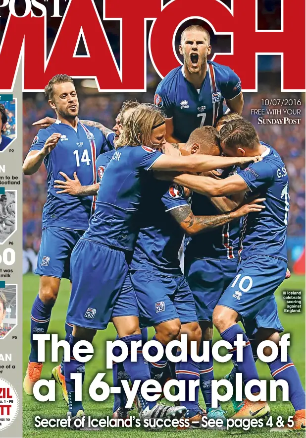  ??  ?? ■ Iceland celebrate scoring against England.