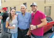  ?? Picture: WERNER HILLS ?? PETROL HEADS: Tegan Glen, Leon van Loggerenbe­rg, centre, and Tim Glen were at the Speedyquip Cars and Coffee show in North End on Monday