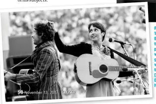  ??  ?? From 1982: Joan Baez “is the only person who could get away with tousling [Bob] Dylan’s hair.”