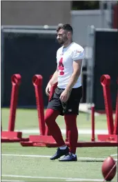  ?? ?? San Francisco 49ers' Jake Moody takes part in an NFL football rookie minicamp session in Santa Clara.