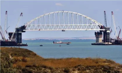  ??  ?? ‘The constructi­on of the Kerch bridge by Russia is another violation of Ukraine’s sovereignt­y and territoria­l integrity.’ The rail bridge in 2017. Photograph: Lev Fedoseyev/Tass