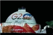  ?? ?? The Great Stupa at Sanchi among the 100 ASI sites lit up with the G20 logo as India assumes the presidency, on Thursday. ANI