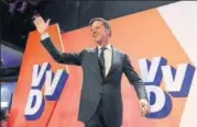  ?? AFP ?? Netherland­s Prime Minister Mark Rutte celebrates after winning the general elections in The Hague on Wednesday.