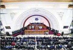  ?? AFP ?? Venezuelan President Nicolas Maduro presents his annual report to the NA in January last year. |The body has voted to expel the EU ambassador after the EU slapped sanctions on more top Venezuelan officials.