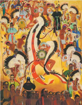  ??  ?? Left, Dorothy Brett: San Geronimo Day, Taos, 1965; right, Boy and Horse, 1941, oil on board; top, Feather Dance, oil on canvas