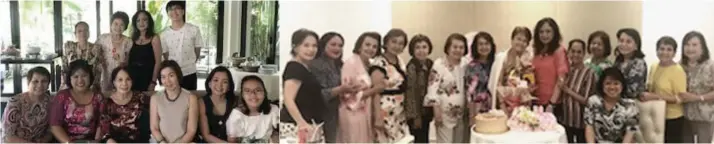  ?? EDITOR: LUIS A. QUIBRANZA III / live@sunstar.com.ph ?? BIRTHDAY LUNCHES. At the clubhouse of 32 Sanson during the lunch hosted by Agie Escario, seated from left, Dr. Mila Tolentino, Elit Fajardo, birthday girl Agie, Beth Go, Paz and Amanda Escario. Standing are Baby Roldan, Ester Fajardo, Nita Chiongbian and Kyle Escario. Right photo shows Ester Fajardo (eighth from left) during her birthday lunch at Tsay Cheng. From left: Agie Escario, Lede Burns, Teresin Mendezona, Patsy Lim, Zeny Larrazabal, Elo Fernan, Naty Gonzaga, Ester, Nita Chiongbian, Baby Roldan, Angie Unchuan, NGN, Dr. Mila Tolentino and Norma Borromeo. Seated is Elit Fajardo.