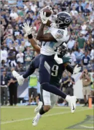  ?? MARK ZALESKI — THE ASSOCIATED PRESS FILE ?? Eagles defensive back Avonte Maddox could not stop Tennessee wide receiver Corey Davis on this play, but Maddox could be key Sunday against the Panthers.