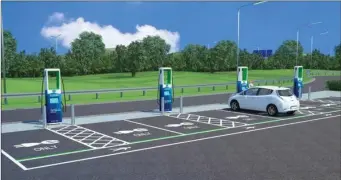  ??  ?? Artist’s impression of new superhub for electric-car charging.