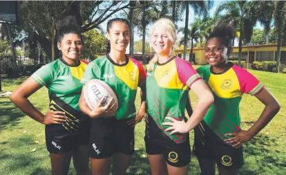  ?? DEDICATED: Thuringowa State High School rugby sevens players Lurleen Blackman, 17, Tamika Bray, 17, Jorja Hardy, 14, and Emma Macki, 15, are ready for a triumphant weekend. Picture: ZAK SIMMONDS ??