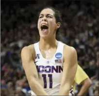  ?? JESSICA HILL — THE ASSOCIATED PRESS ?? UConn’s Kia Nurse reacts after hitting a 3-pointer on Monday.