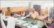 ?? ?? In Rampur, BJP candidate Aakash Saxena arrived at the collectora­te office with senior party leader Mukhtar Abbas Naqvi