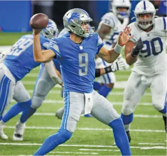  ??  ?? Lions quarterbac­k Matthew Stafford’s status is unknown for the game Sunday against the Vikings.