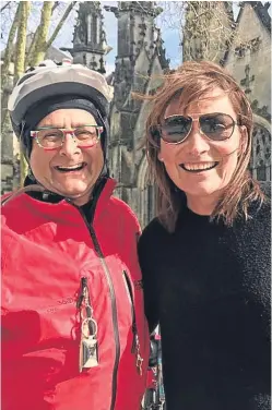  ??  ?? Timmy Mallett and Lorraine Kelly met up in France as she cheered him along on his 2,000km bike ride.