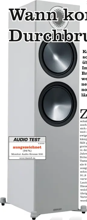  ??  ?? ausgezeich­net
(94 %) Monitor Audio Bronze 500
www.likehifi.de