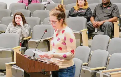  ?? Middletown Board of Education meeting screenshot ?? Heather Chandor, whose daughter attends Beman Middle School in Middletown, speaks during a Board of Education meeting on Tuesday, telling members her daughter’s class has watched 38 movies instead of classroom learning this year.