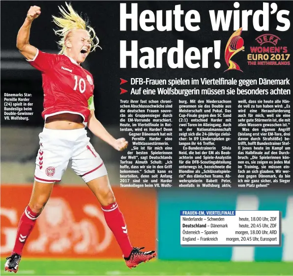  ??  ?? Dänemarks Star: Pernille Harder (24) spielt in der Bundesliga beim Double-Gewinner VfL Wolfsburg.