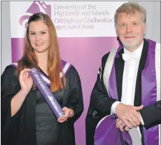  ??  ?? Winner of the SAMS Overall Achievemen­t Award went to Hanna Ewen, pictured with Prof Crichton Lang, University of the Highlands and Islands deputy principal.