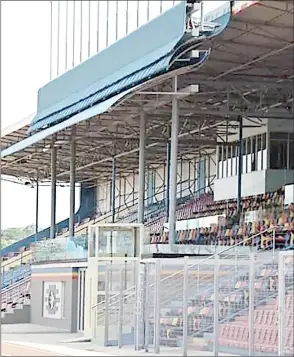  ?? (Pic: Nimrod Hlophe) ?? The main stand at the Somhlolo National Stadium under renovation­s.