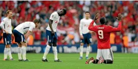  ?? PHOTO: AP ?? Manchester United striker Romelu Lukaku kneels on the pitch at the end of the English FA Cup semifinal between Manchester United and Tottenham at Wembley yesterday.