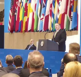  ??  ?? US Secretary of State Mike Pompeo delivers welcome remarks.