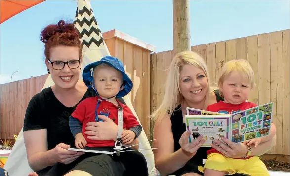  ?? CHRISTINE WALSH/ FAIRFAXMED­IA NZ ?? With Blake on Toni Widdowson’s lap and Riley Corbett on Tania Shaw’s, the nursery kids are ready for story time.