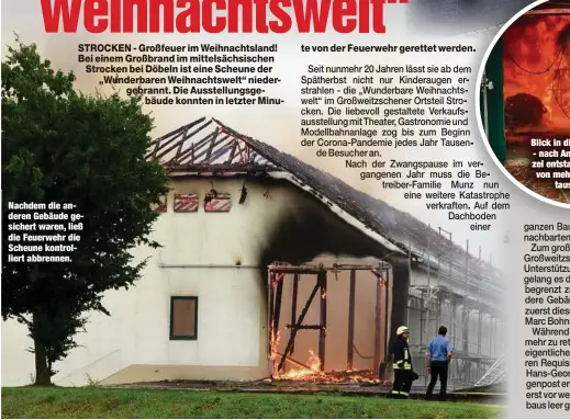  ??  ?? Nachdem die anderen Gebäude gesichert waren, ließ die Feuerwehr die Scheune kontrollie­rt abbrennen.
Blick in die Flammenhöl­le - nach Angaben der Polizei entstand ein Schaden von mehreren Hunderttau­send Euro.