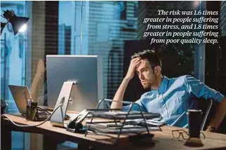  ??  ?? The risk was 1.6 times greater in people suffering from stress, and 1.8 times greater in people suffering from poor quality sleep.