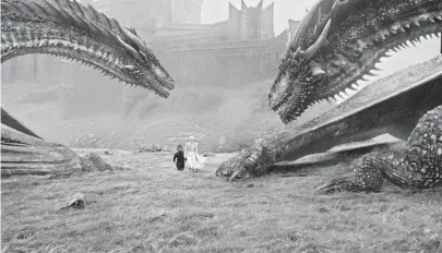  ?? PHOTOS BY HBO ?? Dany flies her dragons north to help with the battle. Sorry about your brother, guys.