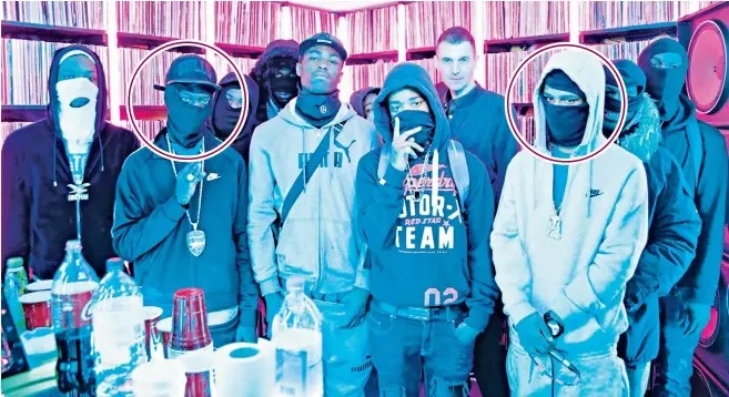  ??  ?? Siddique Kamara known as Incognito, second from left, was stabbed to death in Camberwell. He is pictured with Rhyhiem Ainsworth-barton, third from right, who was shot dead in May, DJ Tim Westwood (fourth from right) and fellow members of Moscow17